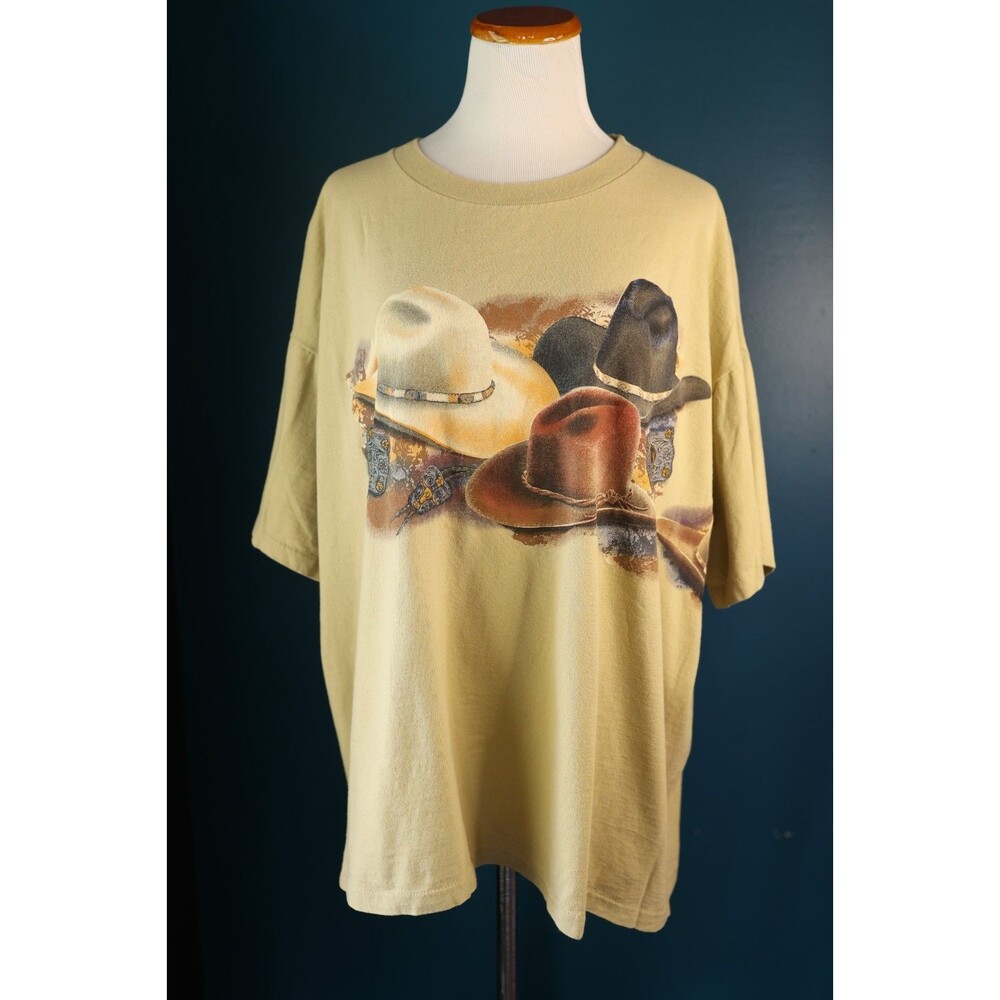 Vintage Hazelwoods 90s Western Cowboy Single Stitch Oversize T Shirt  AOP Tee